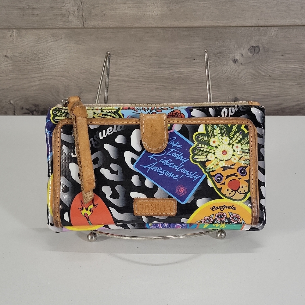Consuela Colourful Patterned Women’s Wallet with Tan Leather Trim